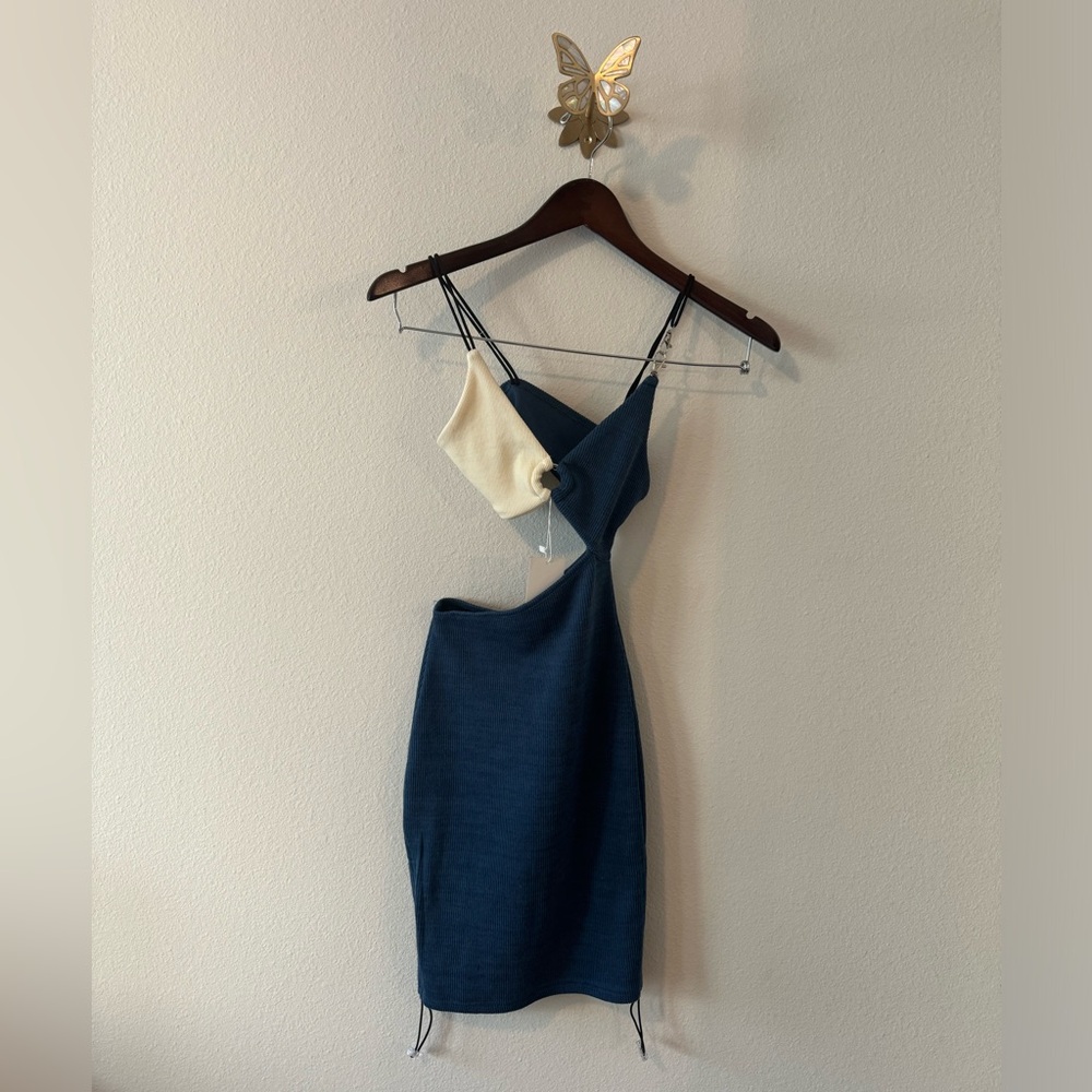 Blue One Shoulder Asymmetrical Cut Out Bodycon Dress
